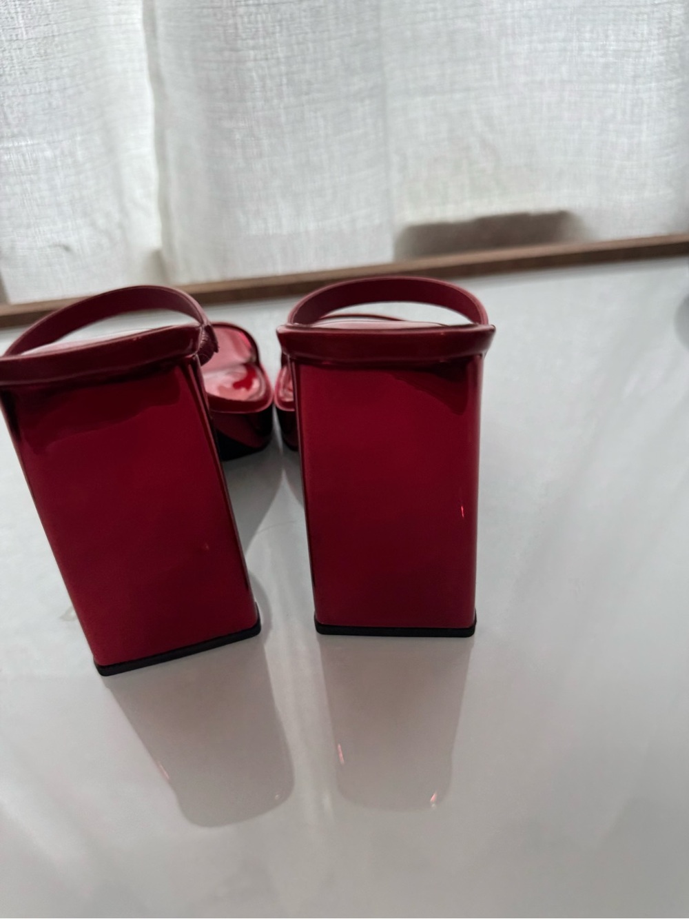 NWOT Jeffrey Campbell Glossy Red Square-Toe Double-Strap Heels - Picture 3 of 5